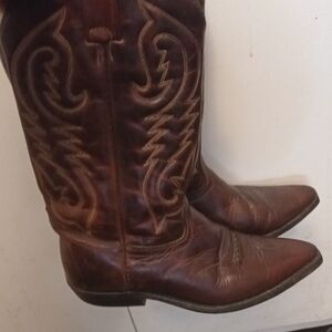 Boulet Brown Leather Cowboy Boots - Size 7.5